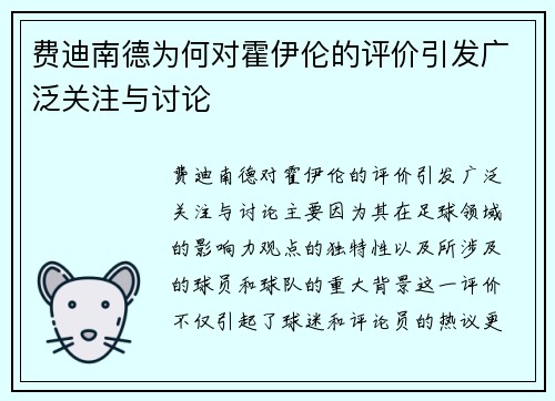 费迪南德为何对霍伊伦的评价引发广泛关注与讨论